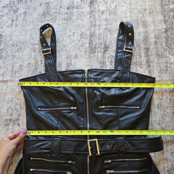 PrettyLittleThing Jumpsuit Womens 12 Black Leatherette Biker Moto Steam Punk NEW - Picture 11 of 16